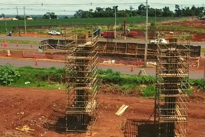 Viaduto em construção na BR-277 em Foz do Iguaçu. Imagem: Gentileza/Consórcio Ponte Brasil Paraguai