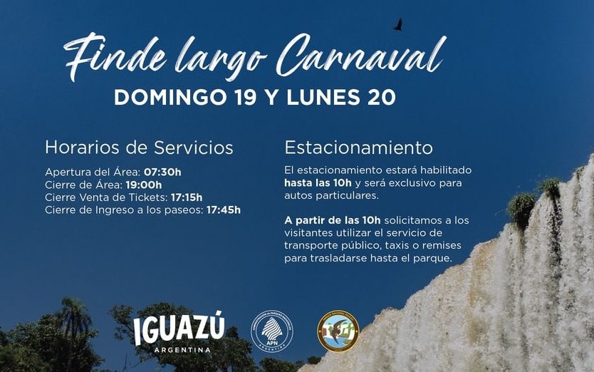 Horário especial de funcionamento do Parque Nacional Iguazú durante o feriado