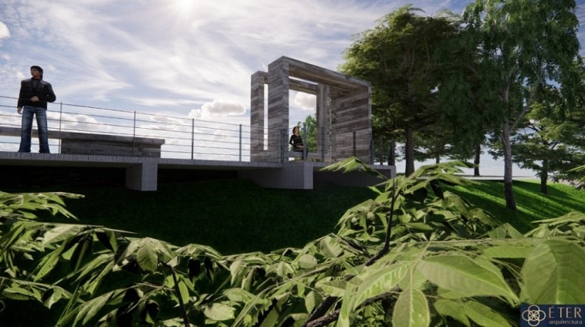 Panorama do projeto mirante, visto da barranca do Rio Paraná. Imagem: Éter Arquitectura