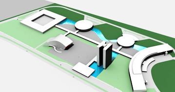 Maquete do projeto original do campus, desenvolvido por Oscar Niemeyer e equipe