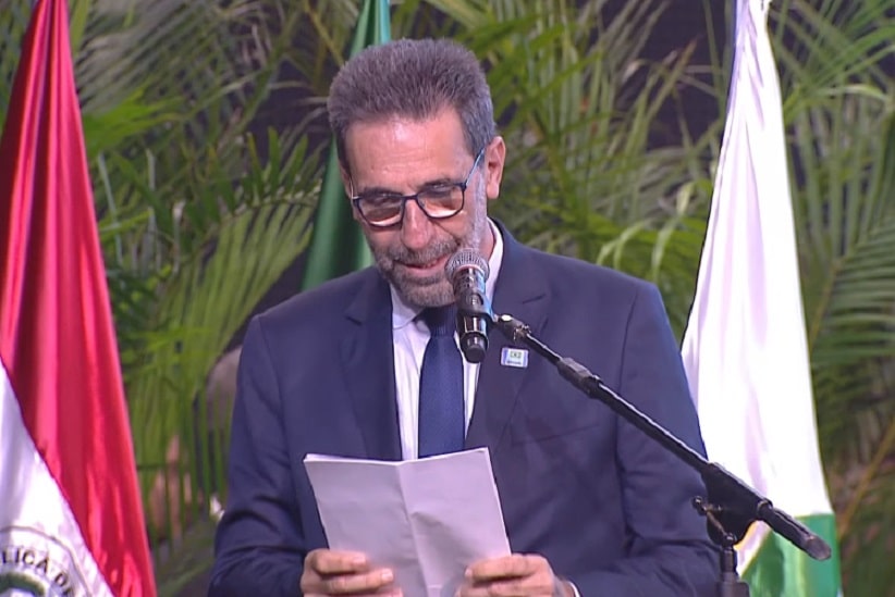 Enio Verri em seu primeiro discurso como diretor-geral brasileiro de Itaipu. Imagem: Reprodução/Itaipu Binacional