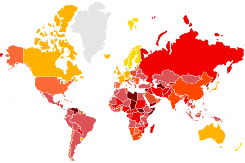 Panorama geral do ranking. Gráfico: Transparência Internacional