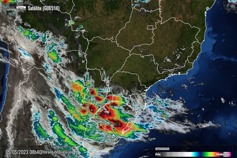 Imagem do satélite GOES16 às 8h40 desta sexta-feira (5). Fonte: Simepar