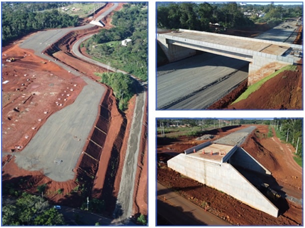 Platô da aduana brasileira e obras de acesso à ponte em maio de 2023