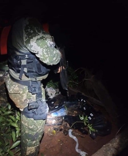 Volumes contendo o entorpecente estavam camuflados com galhos e plantas. Foto: Gentileza/Armada Paraguaya