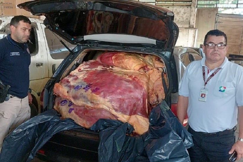 Carne era transportada sem condições de higiene e refrigeração. Foto: Gentileza/Direção Nacional das Aduanas