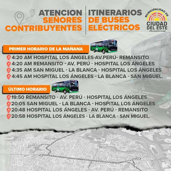 Horários de circulação durante o período experimental, com intervalo de 30 minutos entre os ônibus. Foto: Gentileza/Prefeitura de Ciudad del Este