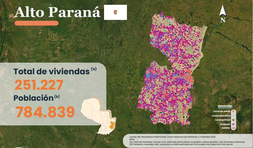 Panorama geral do Alto Paraná, cuja capital é Ciudad del Este. Gráfico: INE