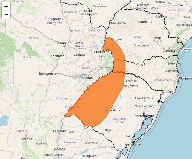 Área de cobertura do alerta emitido pelo Inmet para esta sexta-feira (1.º).