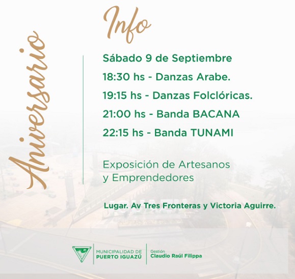 Programação oficial do evento, conforme divulgação da prefeitura de Puerto Iguazú