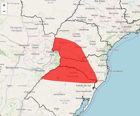 Área de cobertura do alerta do Inmet