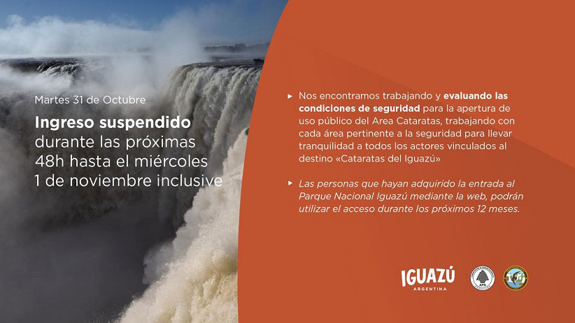 Aviso divulgado nas redes sociais da concessionária Iguazú Argentina