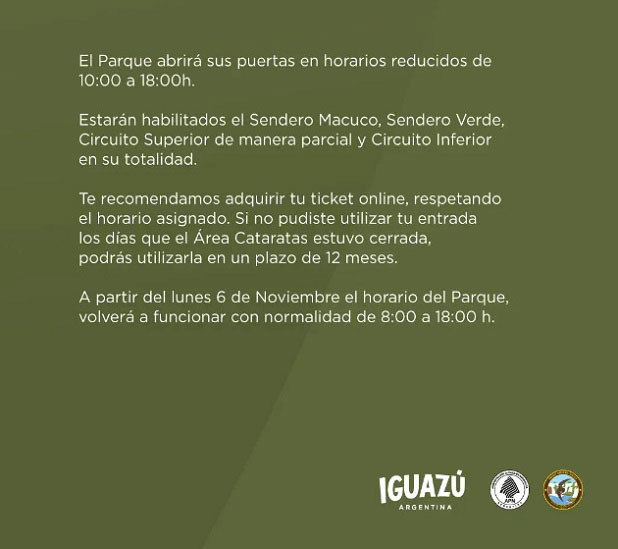 Comunicado da concessionária Iguazú Argentina