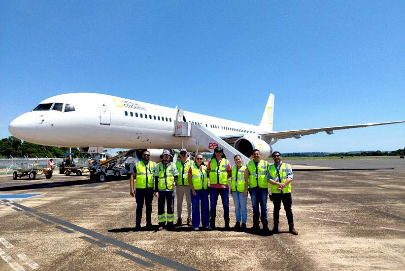 Aeronave de grande porte exigiu logística especial no aeroporto. Foto: Welyton Manoel/CCR Aeroportos