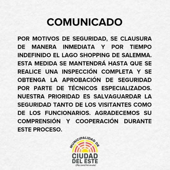 Comunicado da prefeitura de Ciudad del Este